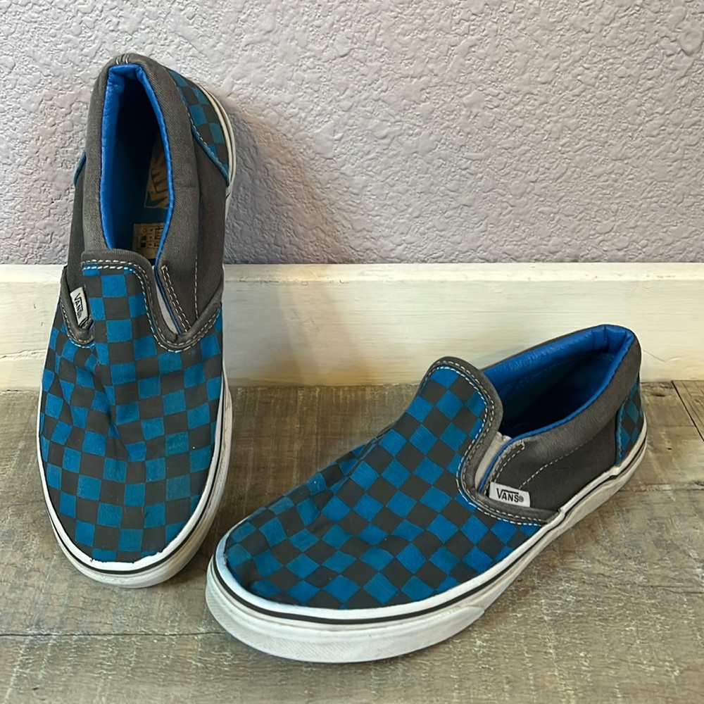 VANS Off The Wall Classic Slip on Grey/Blue Check Sz 4.5 Kids